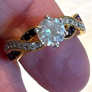 1 Ct Moissanite Solitaire CZ Clear & Black Stone Gold Ring SIZE 6